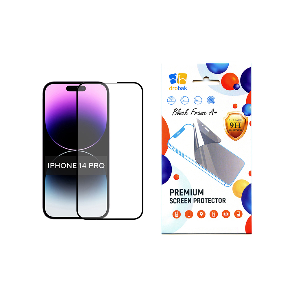 Скло захисне Drobak Apple iPhone 14 Pro Black Frame A+ (505056) - зображення 1