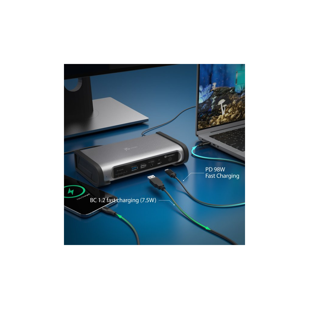 Порт-реплікатор J5create Dock-Station USB-C 15-in-1 (HDMI/DP/PD/USB-A/USB-C/LAN/картридер/audio) (JTD568-EN) - зображення 6