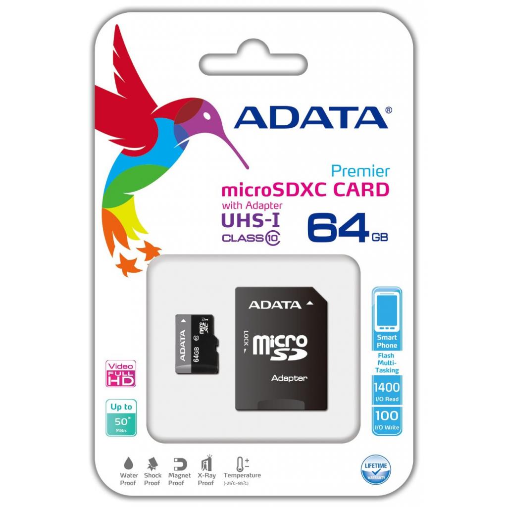 Карта пам'яті ADATA 64GB microSD class 10 UHS-I (AUSDX64GUICL10-RA1) - зображення 2