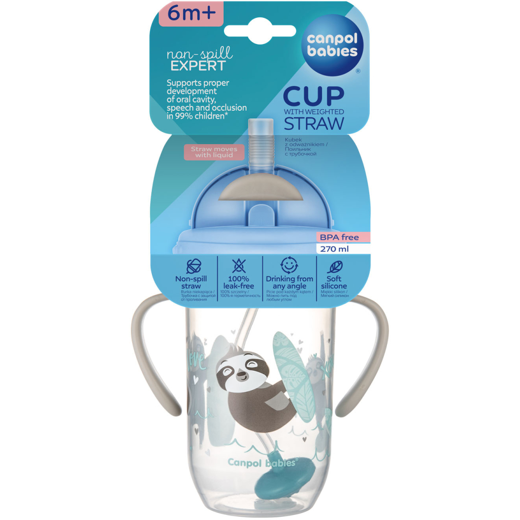Поїльник-непроливайка Canpol babies Exotic Animals з трубочкою і обтяжувачем 270 мл Сіра (56/606_grey) - зображення 4