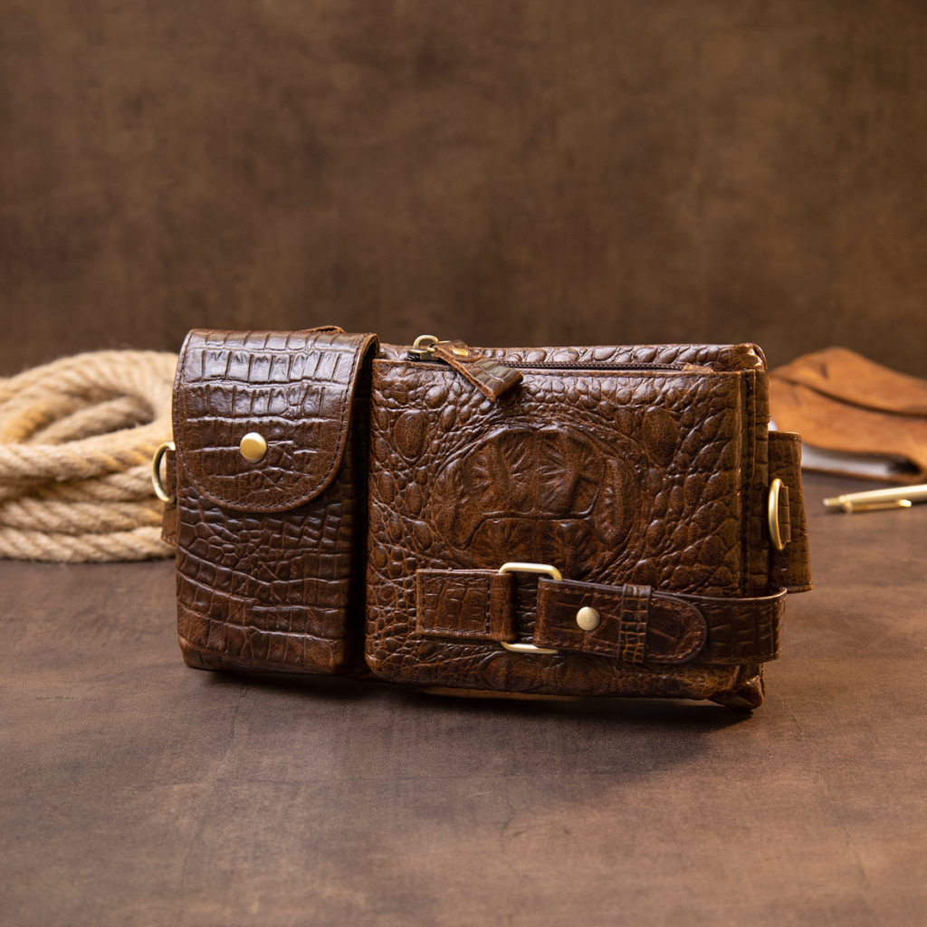 Сумка Vintage Бананка поясна під шкіру рептилії унісекс Коричнева (20401) - зображення 7