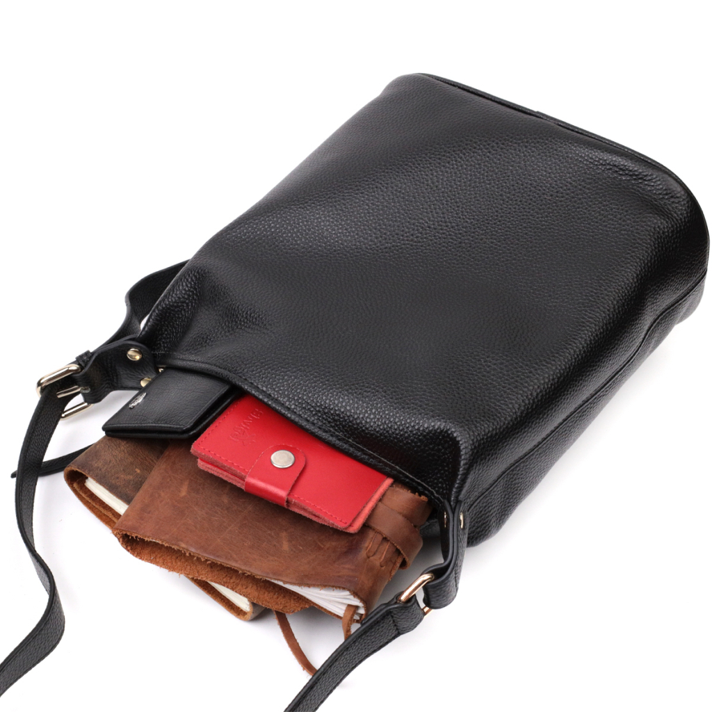 Сумка Vintage Містка Жіноча з однією довгою ручкою з натуральної шкіри Чорна (22305) - зображення 7