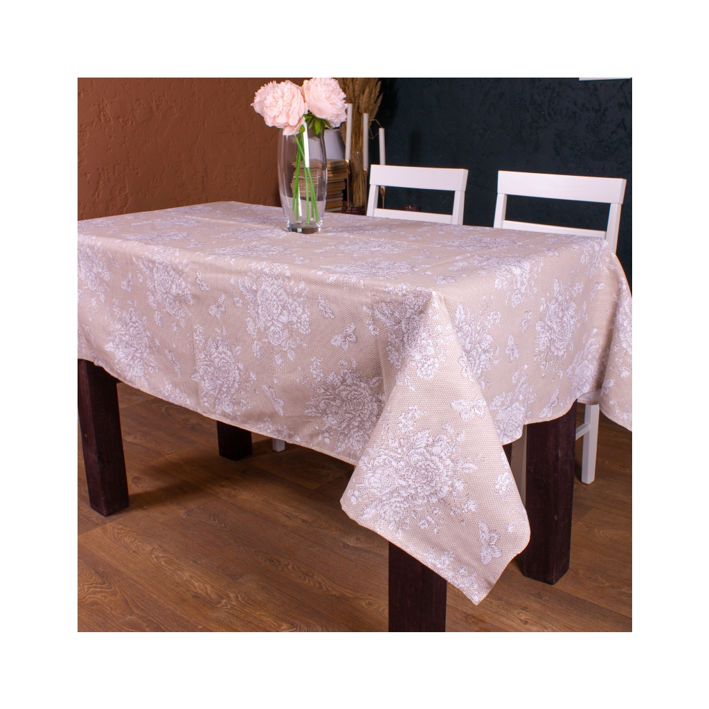 Скатертина MirSon Рогожа №207 Cream Flowers 130x180 см (2200006738008) - зображення 1