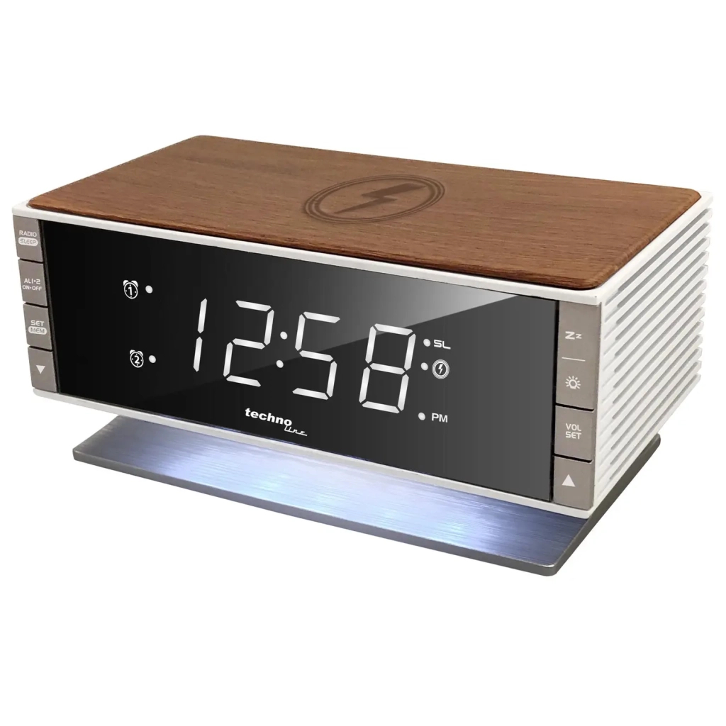 Настільний годинник Technoline з радіо WT487 Wireless Mobile Charging White/Brown (DAS302715) - зображення 3