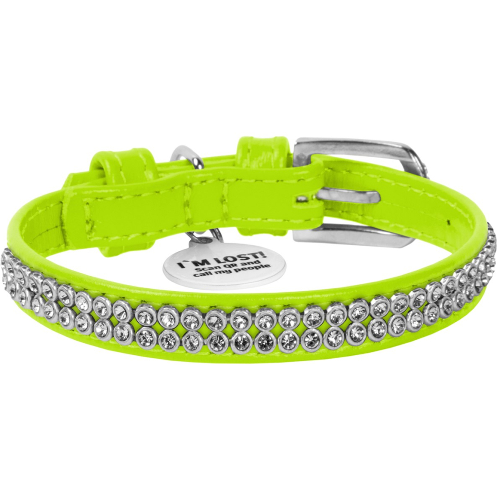 Нашийник для тварин WAUDOG Glamour з QR-паспортом "Стрази" XS Ш 9 мм салатовий (33065) - зображення 2