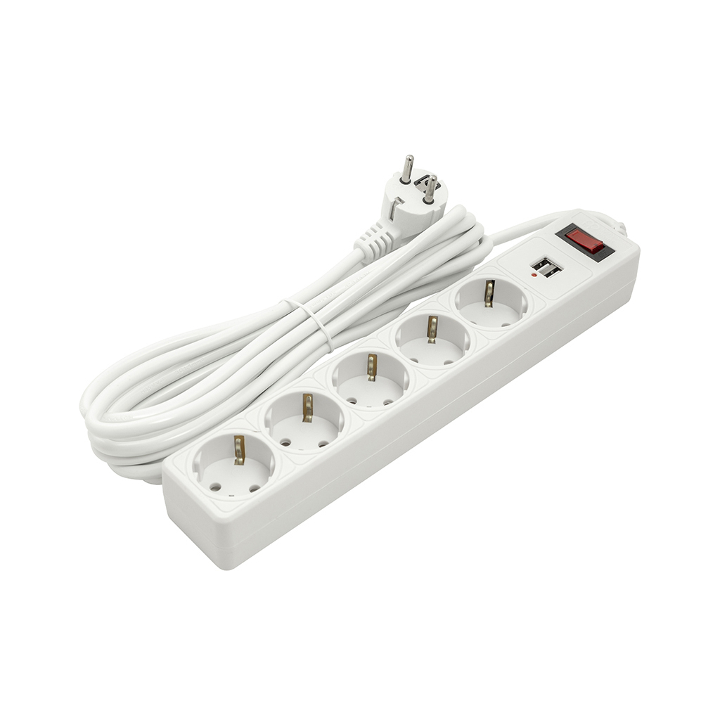 Мережевий фільтр живлення PowerPlant 5м, 5 розеток, USB 2.1A (JY-1056U/5) (PPSA10M50S5U) - зображення 1