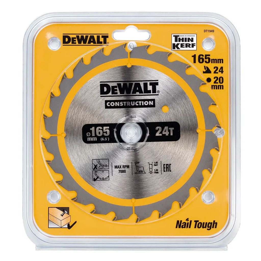 Диск пильний DeWALT CONSTRUCTION 165 х 20 мм, 24z (ATB), 20 гр. (DT1949) - зображення 2