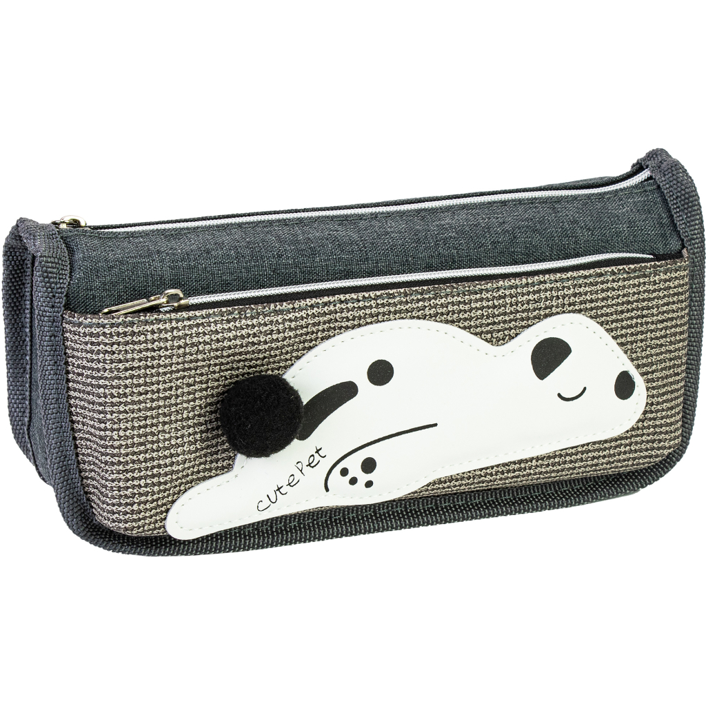 Пенал Cool For School з помпоном на 2 відділення на блискавках, сірий (CF87093) - зображення 1