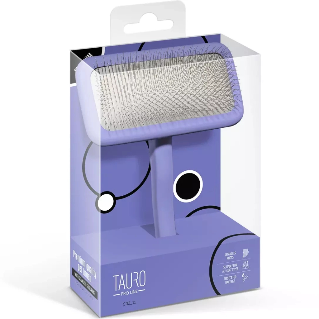 Гребінець для тварин Tauro Pro Line дерев'яна прямокутна, зубці 11 мм фіолетова L (TPLB63548) - изображение 5