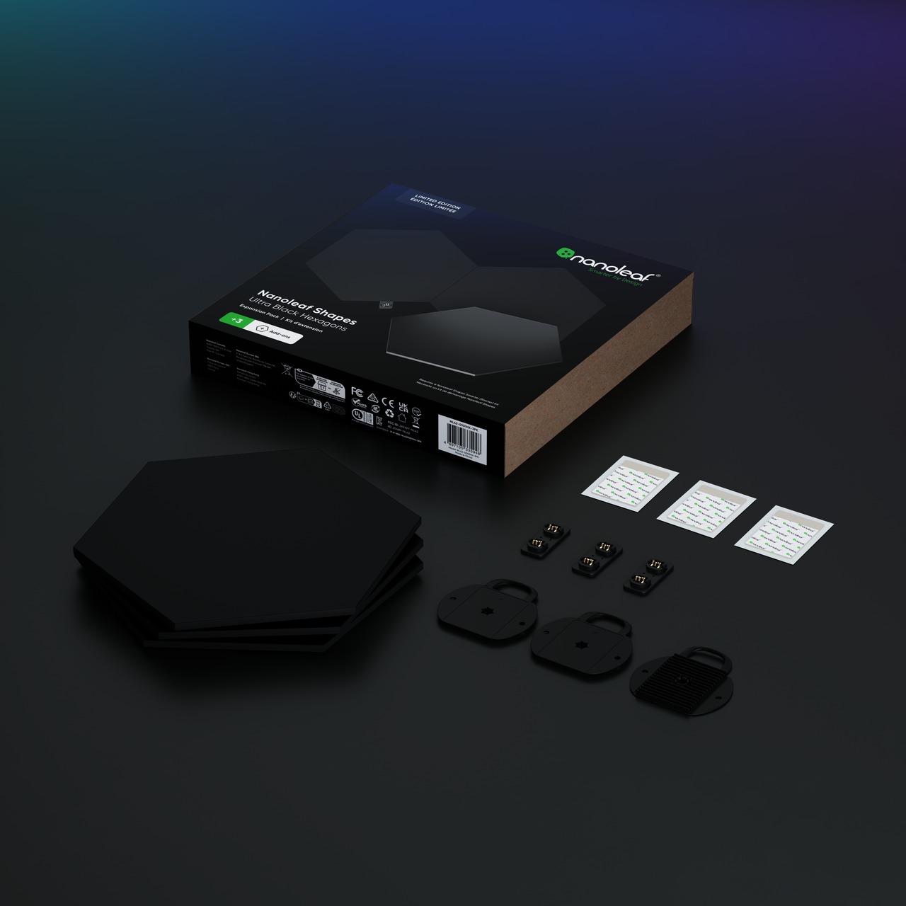 Додаткові панелі Nanoleaf Shapes Ultra Black Hexagons Expansion Pack, Apple HomeKit, 3 шт. (NL42-0101HX-3PK) - зображення 6