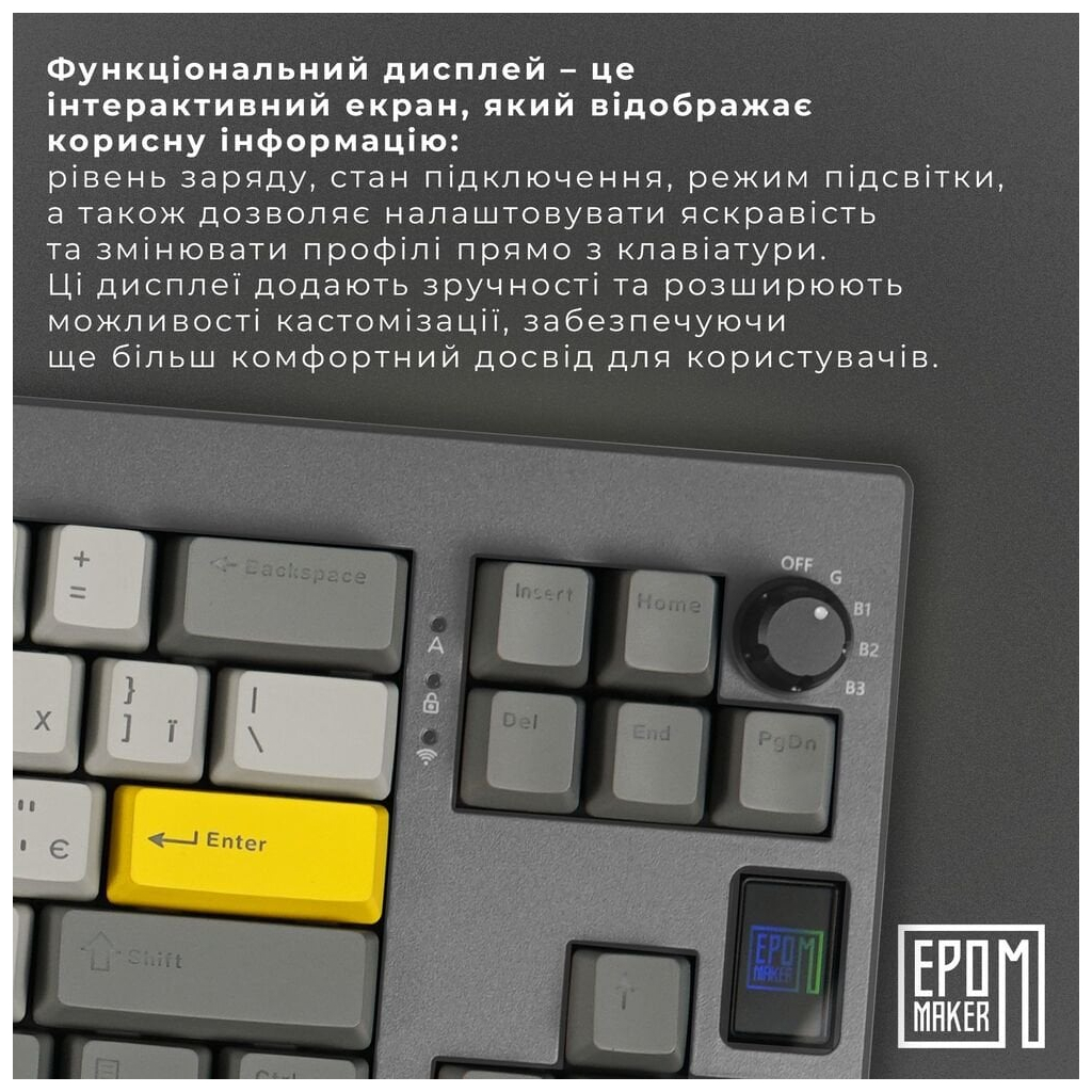 Клавіатура Epomaker Shadow-X 70 Flamingo Switch Hot-Swap LCD Screen RGB Wireless/Bluetooth/USB UA Black (SHX-B-F) - зображення 8