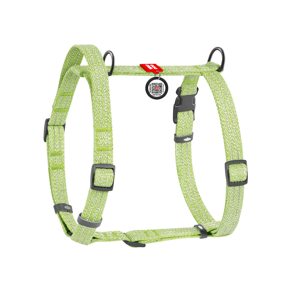 Шлея для собак WAUDOG Н-подібна Re-cotton з QR паспортом, світловідбивна M салатова (25925) - зображення 2