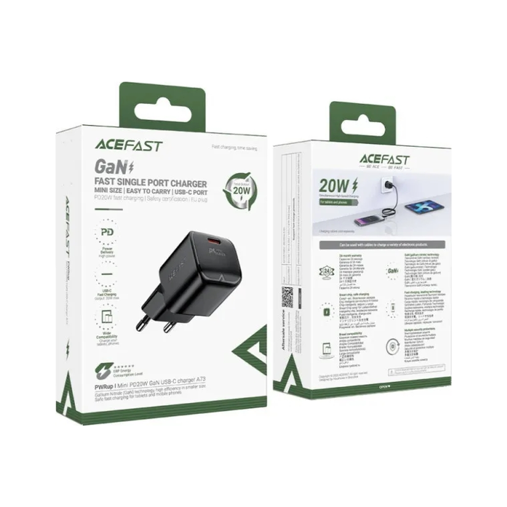 Зарядний пристрій Acefast USB-C 20W Gan A73 mini Fast Charger Black (6974316282648) - зображення 4