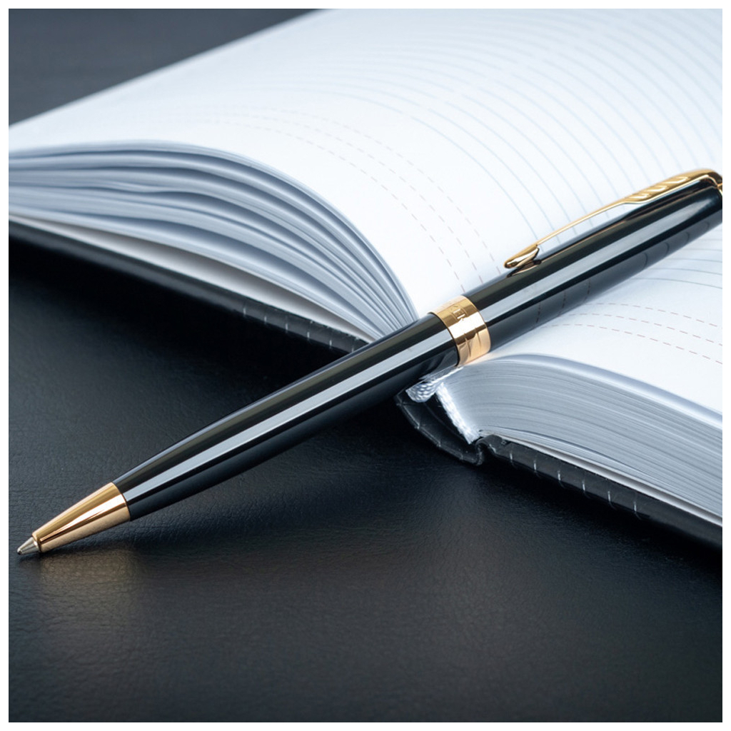 Ручка кулькова Parker SONNET 17 Black Lacquer GT BP + блокнот Parker + подар.упак. GIFT24 (86 032b24) - изображение 3