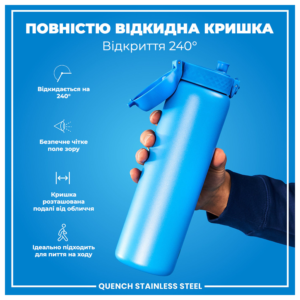 Пляшка для води ION8 OneTouch Stainless Steel 1200 мл Blue (I8SS1000BLU) - зображення 3