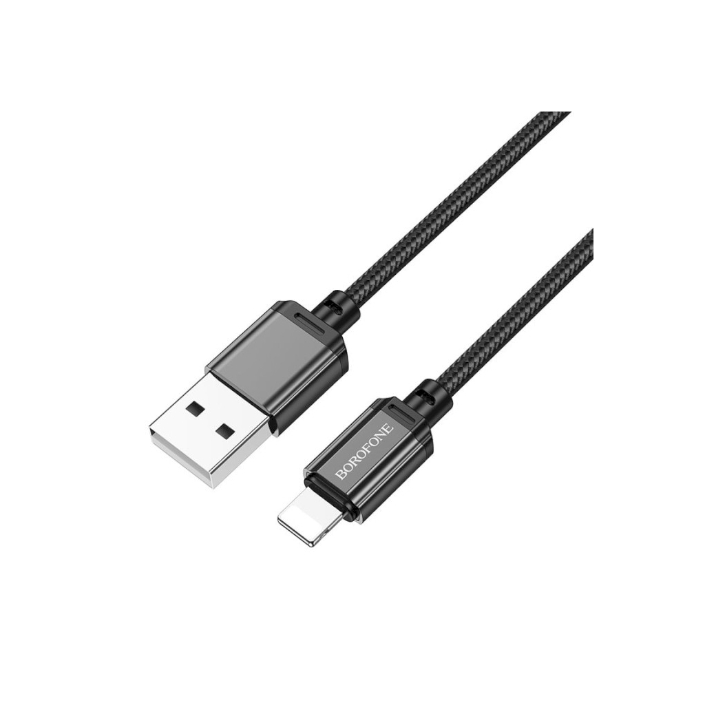 Дата кабель USB 2.0 AM to Lightning 1.0m 2.4A nylon BX87 black BOROFONE (6974443389005) - зображення 1