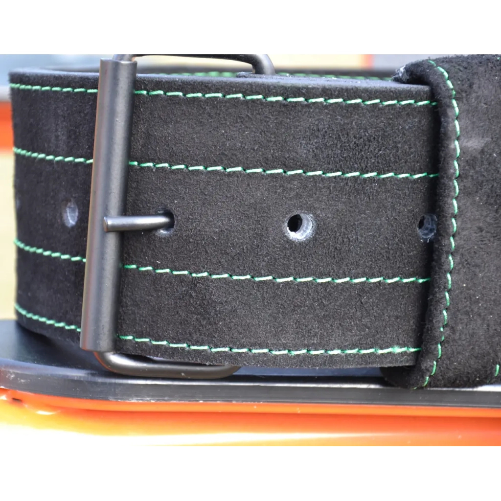 Атлетичний пояс MadMax MFB-301 Suede Single Prong шкіряний Black/Green L (MFB-301_L) - зображення 7