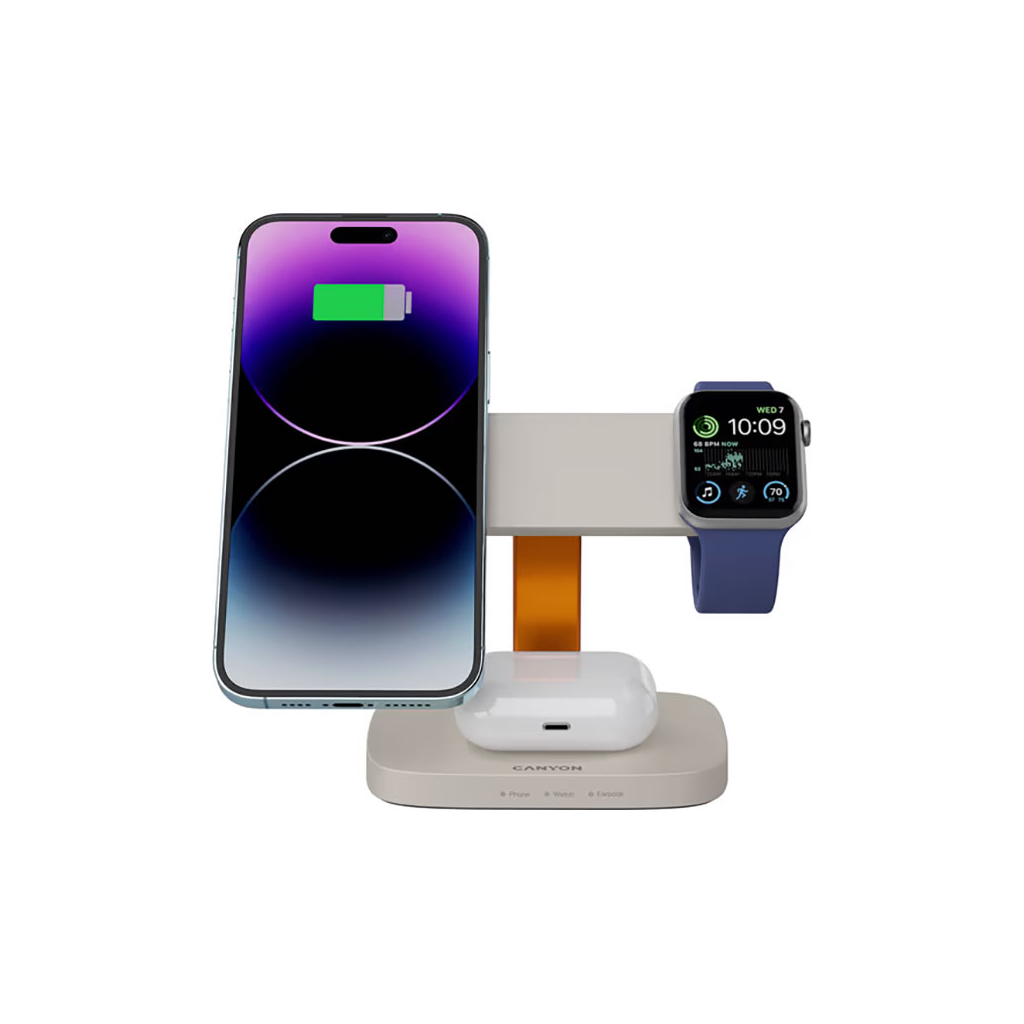 Зарядний пристрій Canyon wireless charger HEXAGON WCS-310 3in1 LightGrey/Orange (CNS-WCS310LGOR) - зображення 4