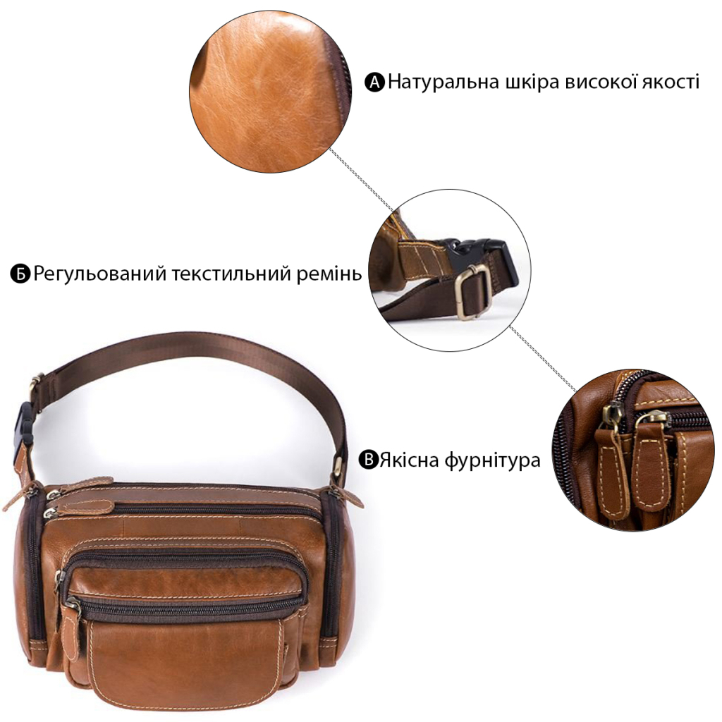 Сумка Vintage На пояс об'ємна Коричнева (14695) - зображення 4