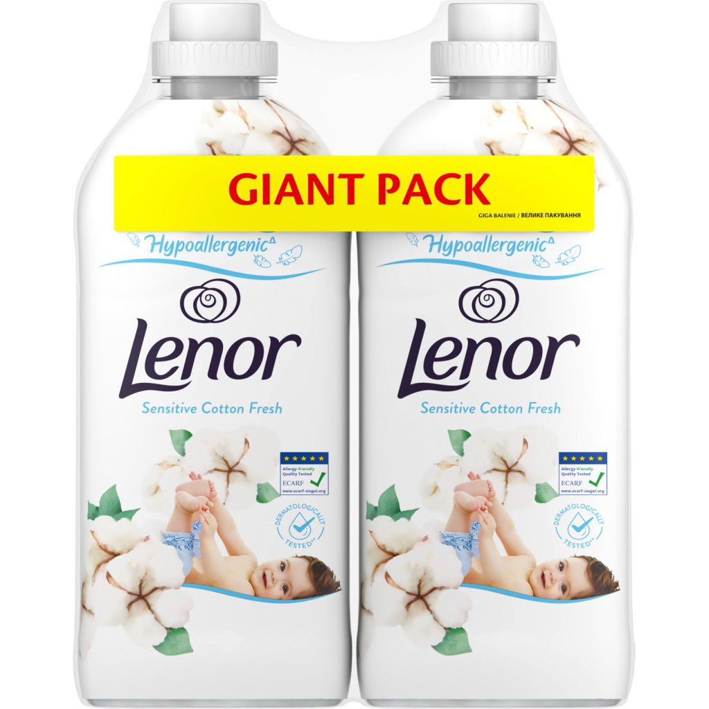 Кондиціонер для білизни Lenor Для чутливої шкіри Свіжість бавовни 2 х 1200 мл (8006540890134) - зображення 1