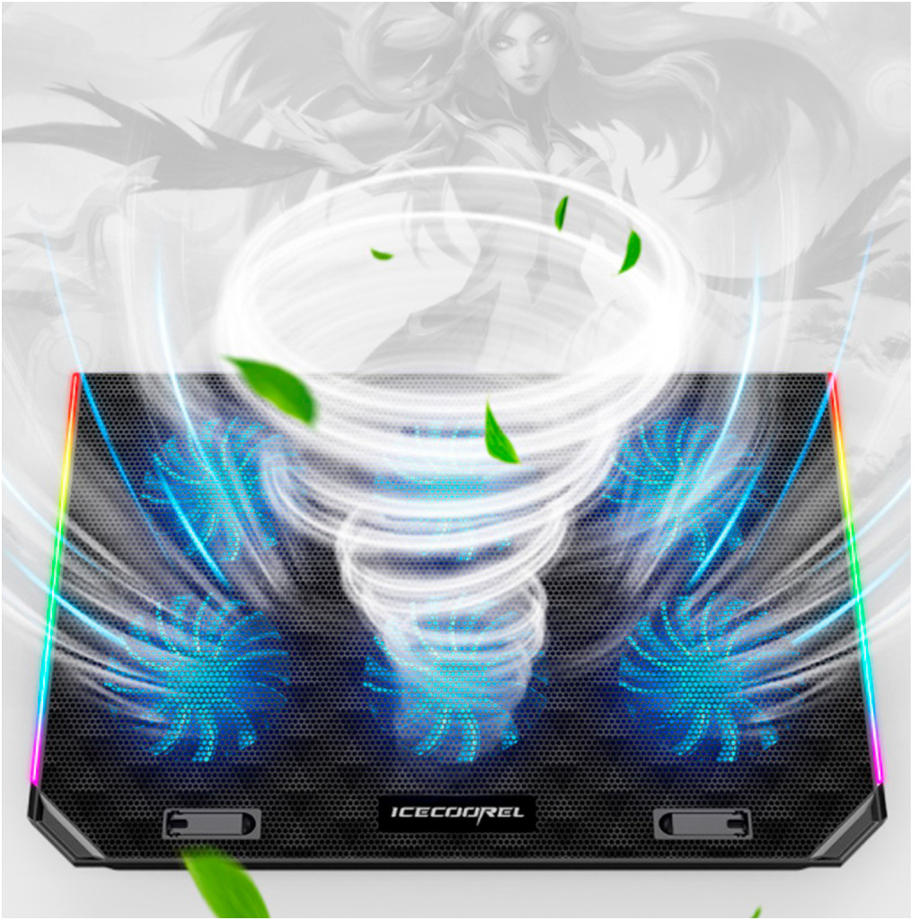 Підставка до ноутбука IceCoorel 10-15.6", 6*80mm 1800 RPM, 2*USB, 366x256x23mm, RGB (A17) - зображення 4