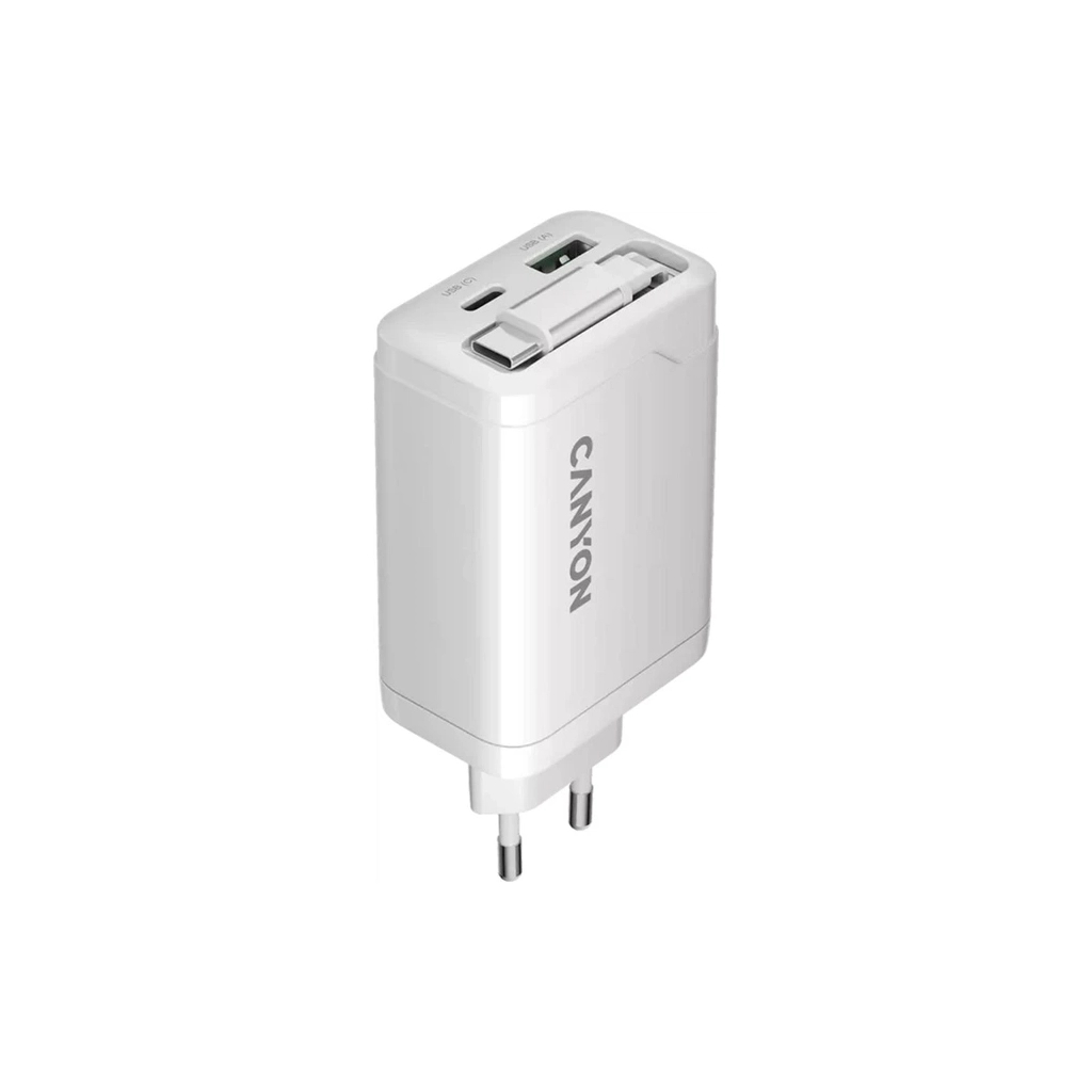 Зарядний пристрій Canyon 1xUSB-C PD65W + 1xUSB QC3.0 + cable USB-C to USB-C white (CNS-CURC65ACW) - изображение 3