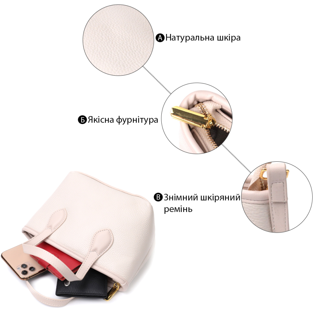 Сумка Vintage Компактна жіноча з натуральної шкіри Біла (22284) - зображення 4