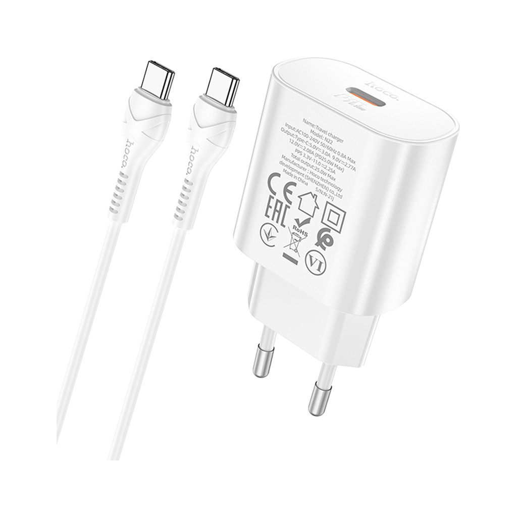 Зарядний пристрій HOCO N22 Jetta USB-C PD25W + cable USB-C to USB-C White (6931474760081) - зображення 4