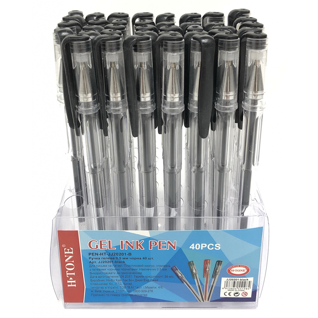 Ручка гелева H-Tone 0,5 мм, чорна, уп. 40 шт. (PEN-HT-JJ20201-B) - зображення 2