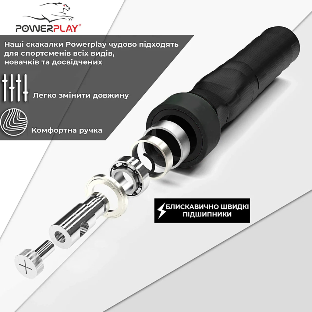 Скакалка PowerPlay 4208 швидкісна Чорна (PP_4208_Black) - изображение 2