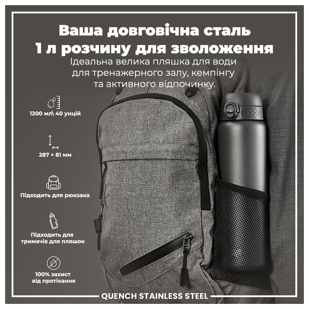 Пляшка для води ION8 OneTouch Stainless Steel 1200 мл Grey (I8SS1000GRY) - зображення 5