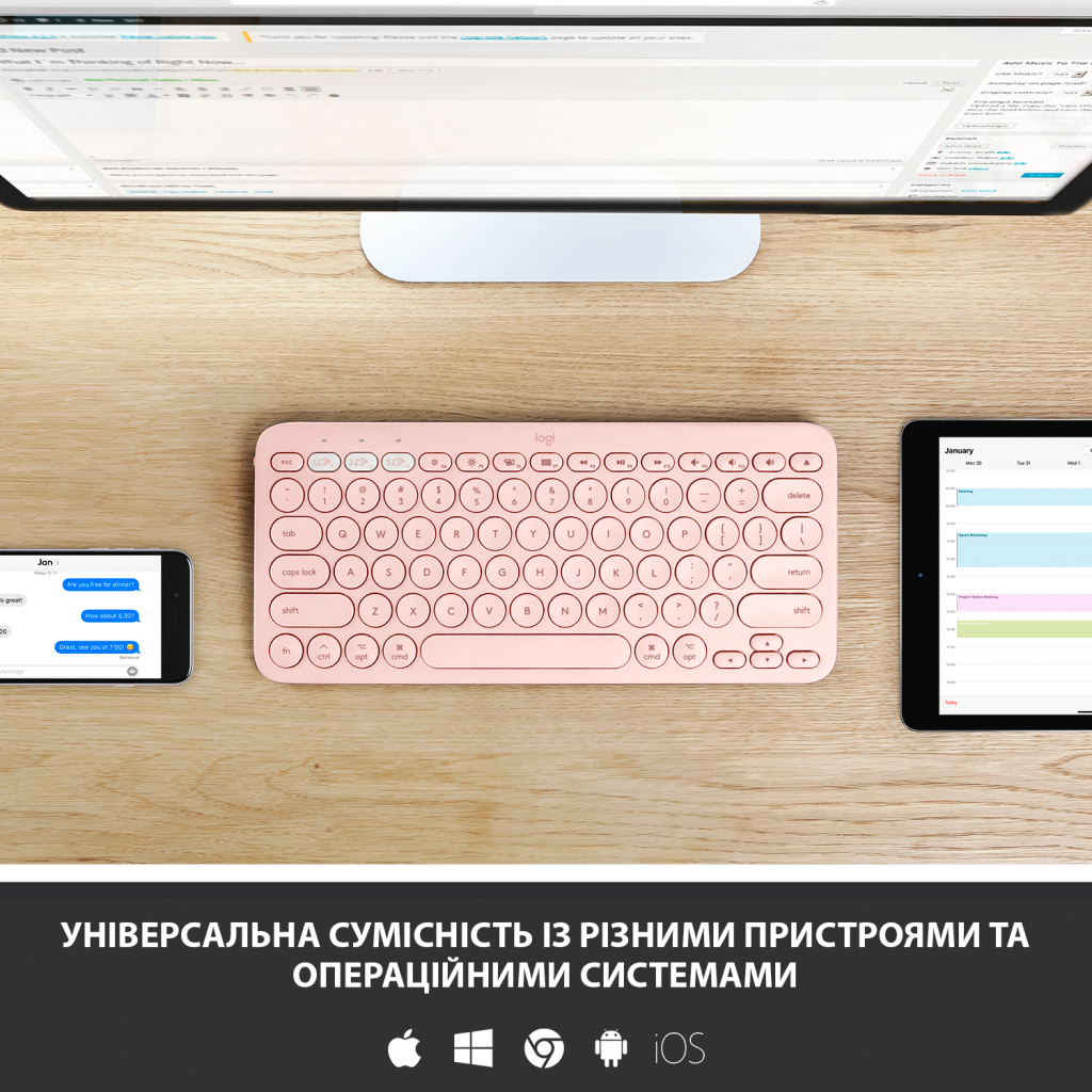 Клавіатура Logitech K380 for MAC Multi-Device Bluetooth UA Rose (920-010406) - зображення 4
