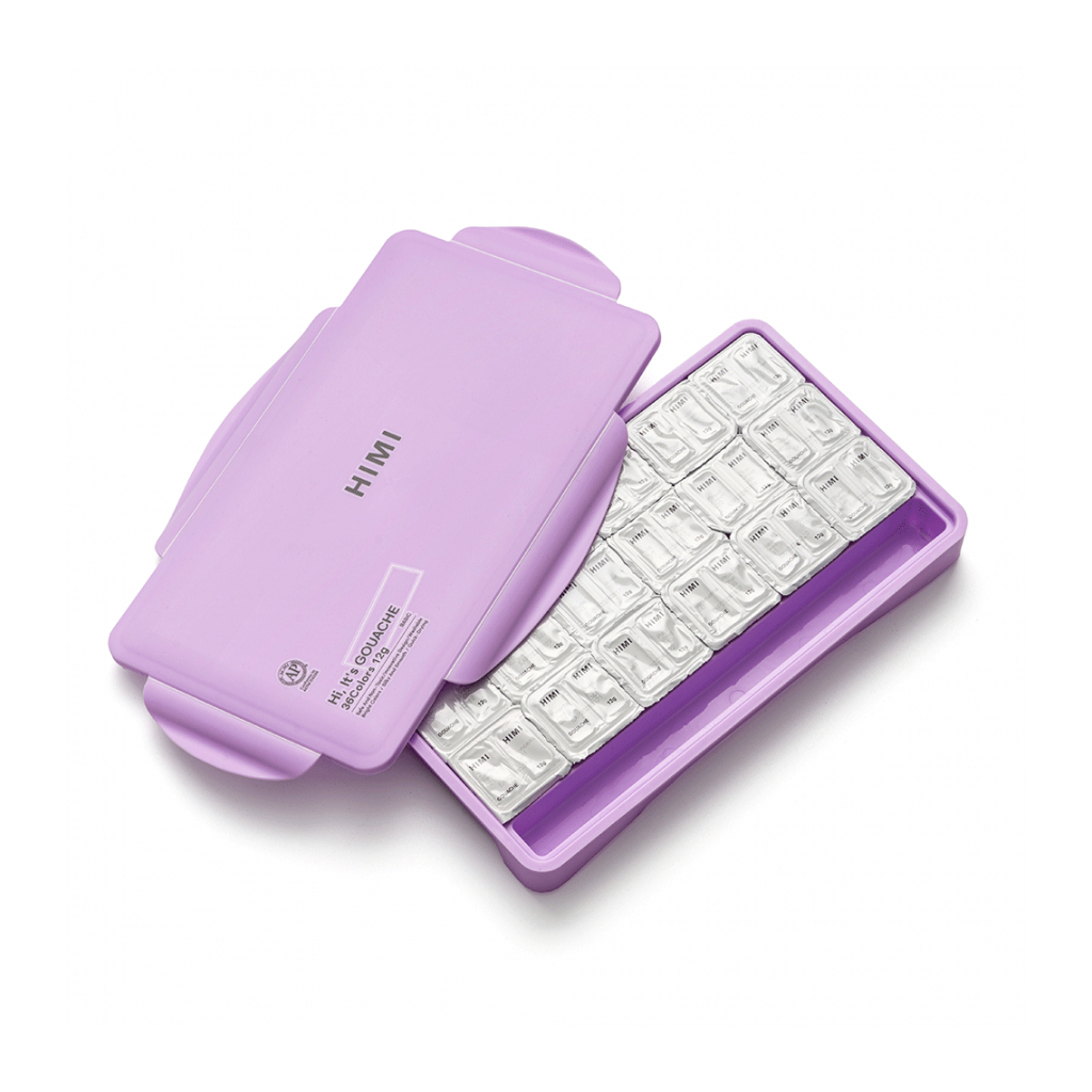 Гуашеві фарби HIMI Twin Cup 36*12мл+3 пензлі, фіолетовий пластик, пенал (6976939682577) - изображение 3