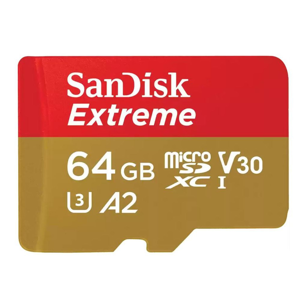Карта пам'яті SanDisk 64GB microSDXC UHS-I U3 V30 A2 Extreme (SDSQXAH-064G-GN6GN) - зображення 1