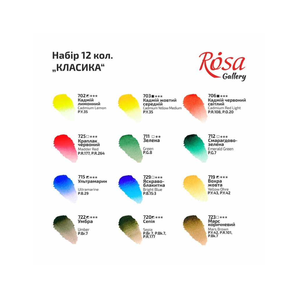 Акварельні фарби Rosa Gallery Класика 12 кольорів 2.5 мл кювета, картон (4823098502838) - зображення 4