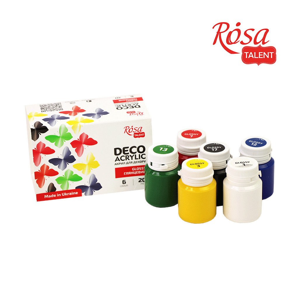 Акрилові фарби Rosa для декору глянсові 6 кол по 20 мл (4823098511731) - зображення 2