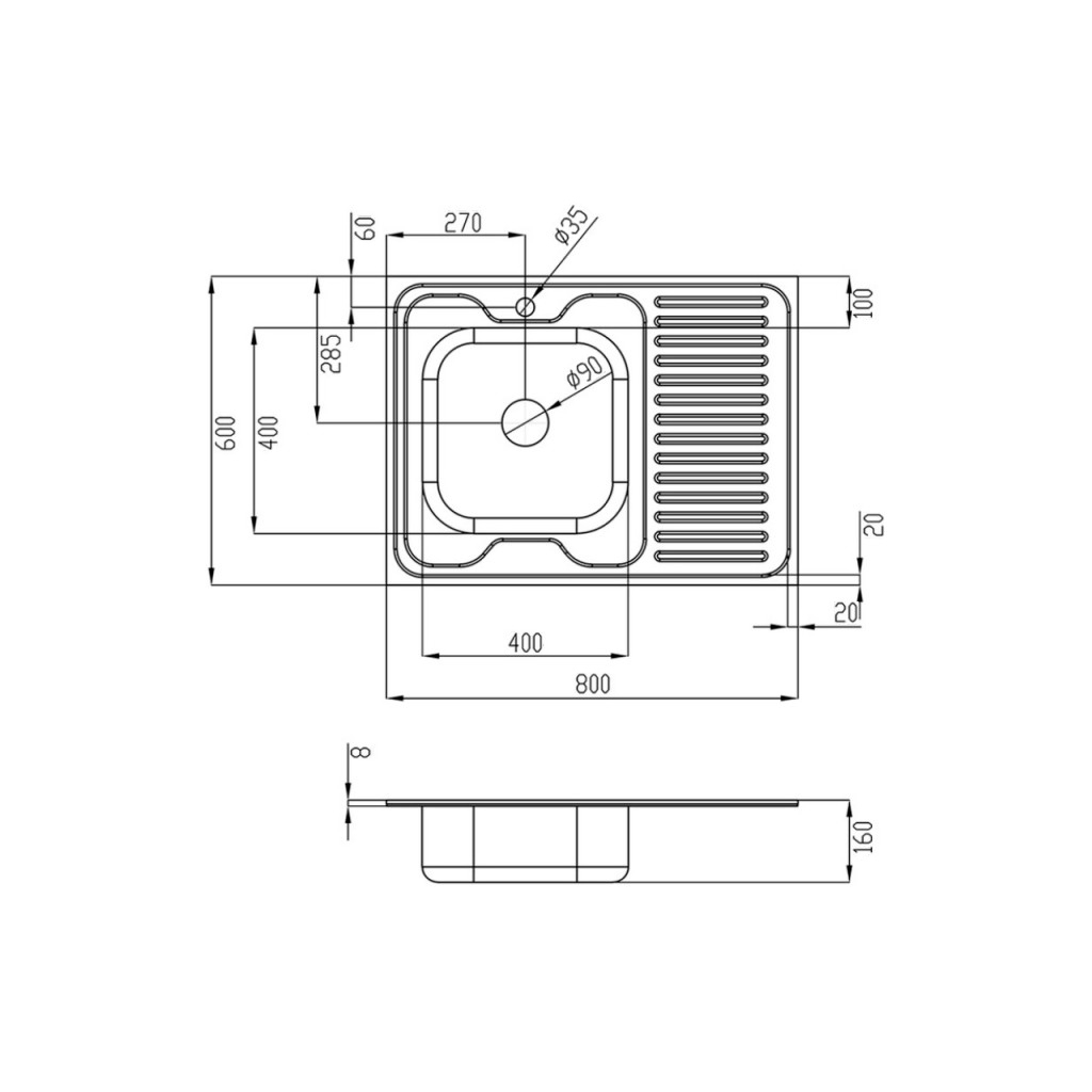 Мийка кухонна Kroner Polierte-6080L 06160 (CV022817) - зображення 2