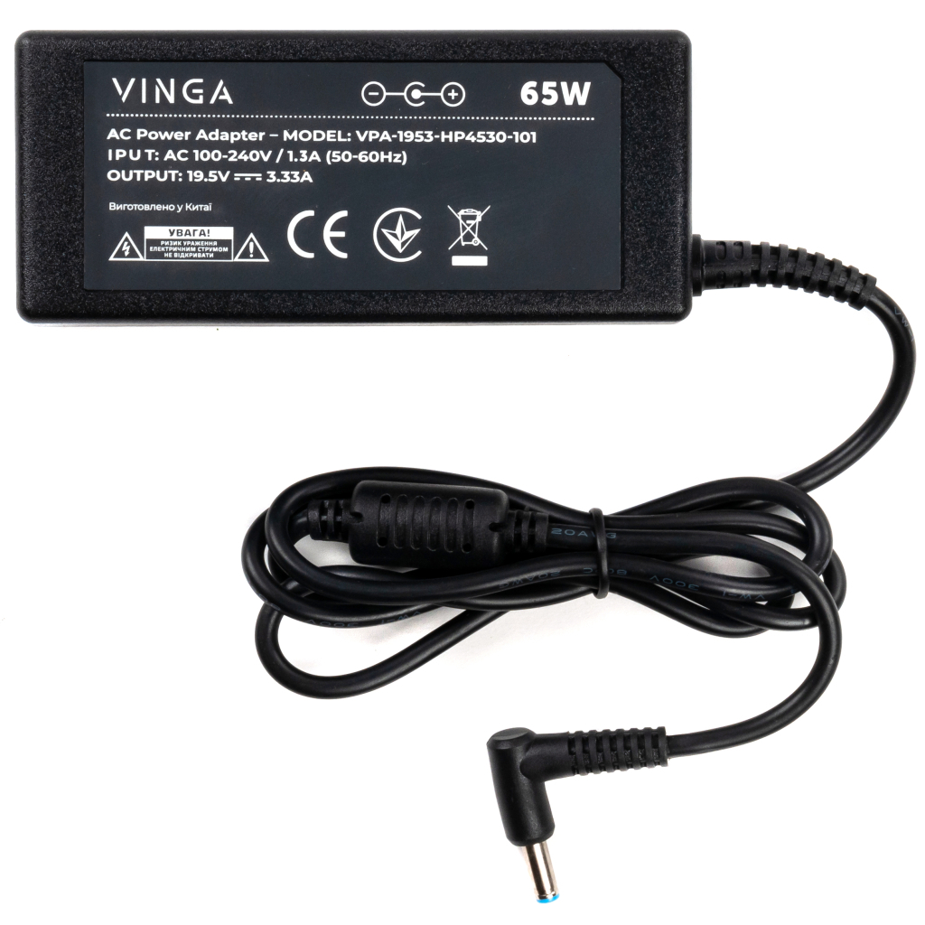 Блок живлення до ноутбуку Vinga HP 65W 19.5V 3.33А 4.5*3.0 (VPA-1953-HP4530-101) - зображення 2