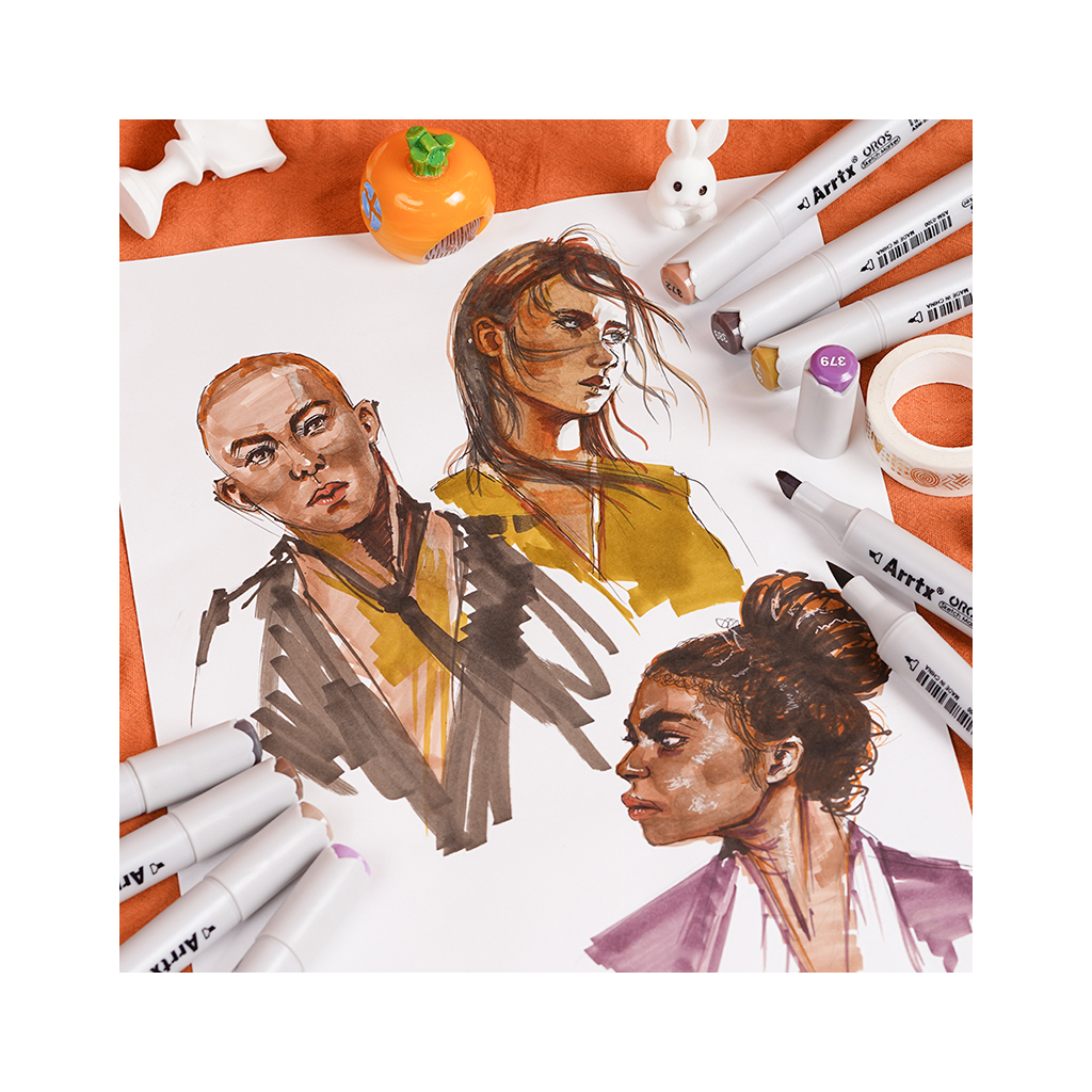 Художній маркер Arrtx спиртові Oros ASM-03-SK02 12 кольорів, відтінки шкіри (LC302772) - зображення 4