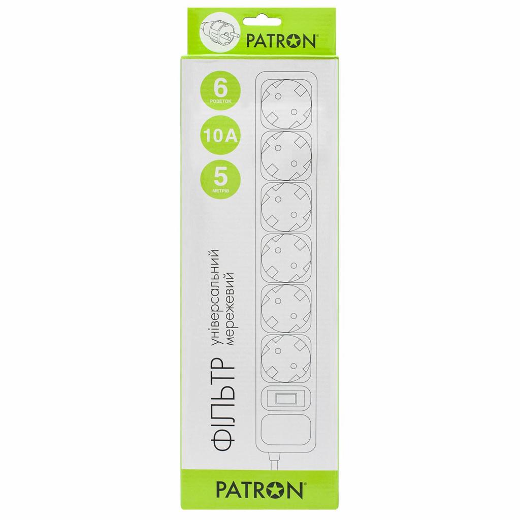 Мережевий фільтр живлення Patron 5.0 m3*1mm2 (SP-1065)  6 розеток BLACK (EXT-PN-SP-1065) - зображення 2