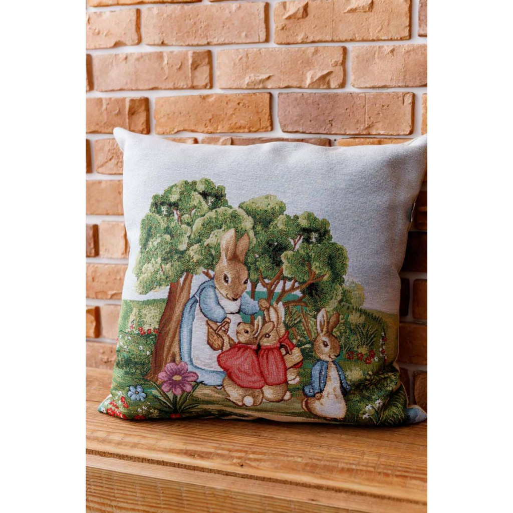 Наволочка Прованс гобеленова декоративна Зайчиха із зайчатами Галявина 45х45 см (034240) - зображення 3