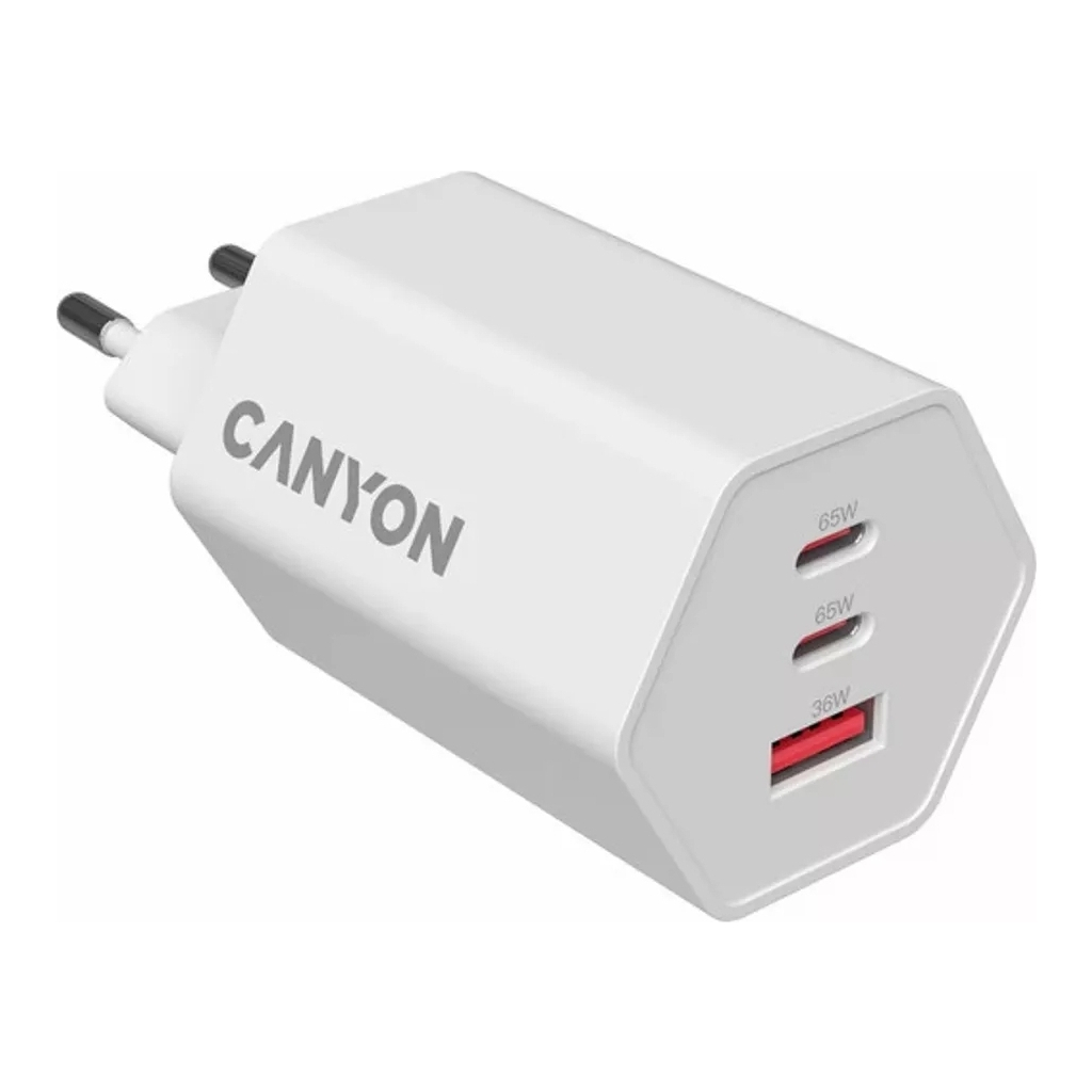 Зарядний пристрій Canyon HEXAGON 65 GaN 65W 2xPD 1xQC EU White (CND-CHAHEX65W) - зображення 4