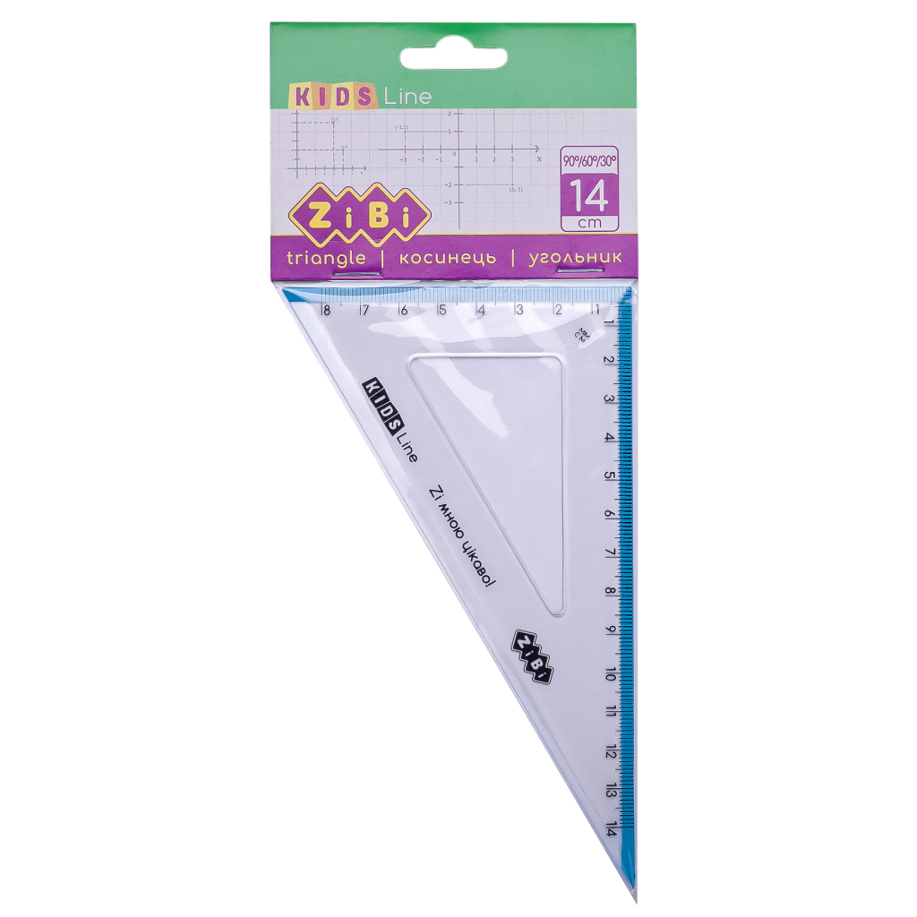 Лінійка ZiBi Kids Line Косинець 140мм, 90°/60° з блакитною смужкою, блістер (ZB.5622-14) - зображення 1