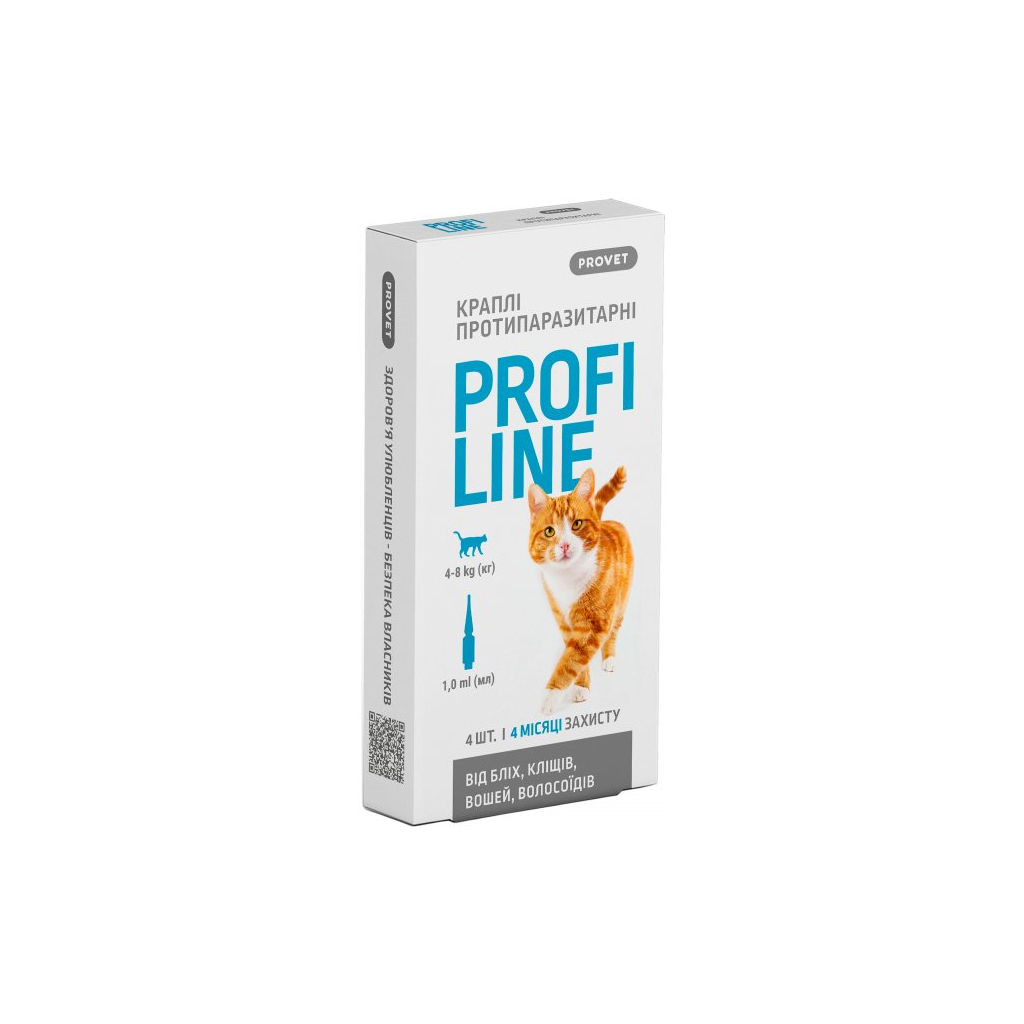 Краплі для тварин ProVET Profiline інсектоакарицид для котів 4-8 кг 4/1 мл (4823082431106) - изображение 1