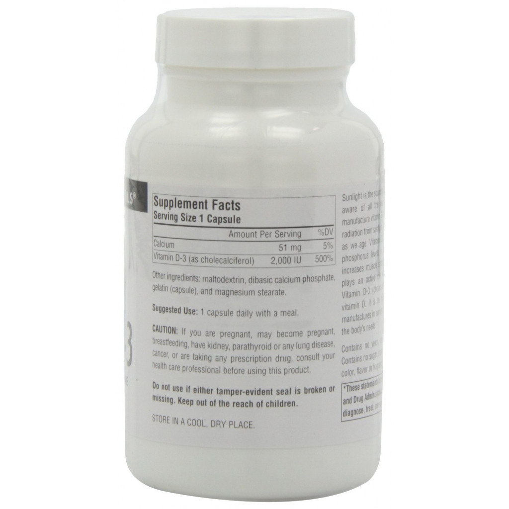 Вітамін Source Naturals Вітамін D-3 2000IU, 200 капсул (SNS-02145) - зображення 2