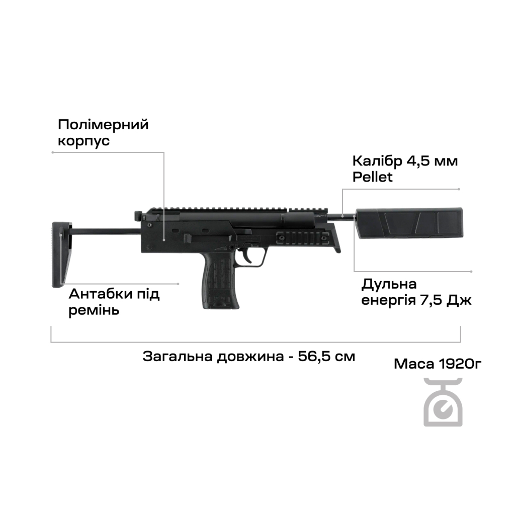 Пневматичний пістолет Umarex Heckler & Koch MP7A1 SD Pellet (2.4370) - изображение 6