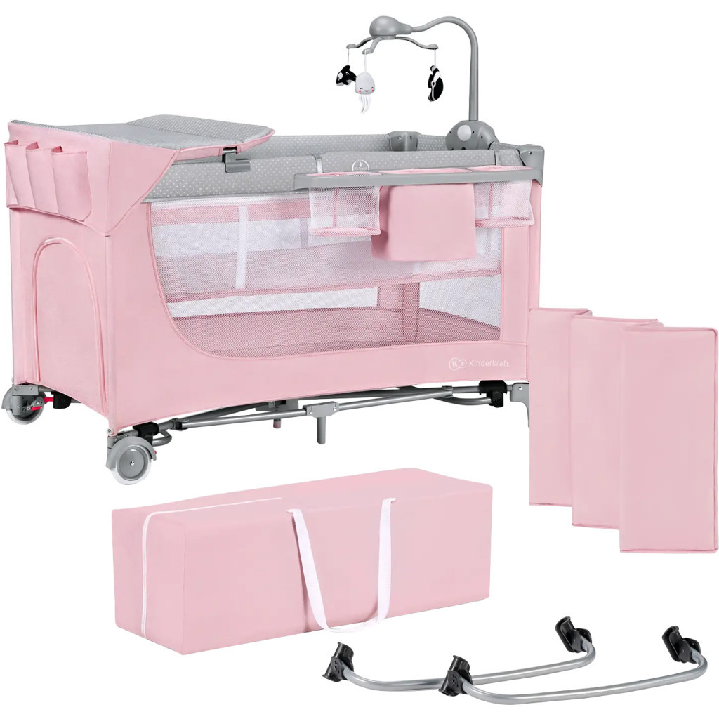 Ліжечко Kinderkraft манеж з пеленатором Leody Pink (5902533917945) - зображення 1