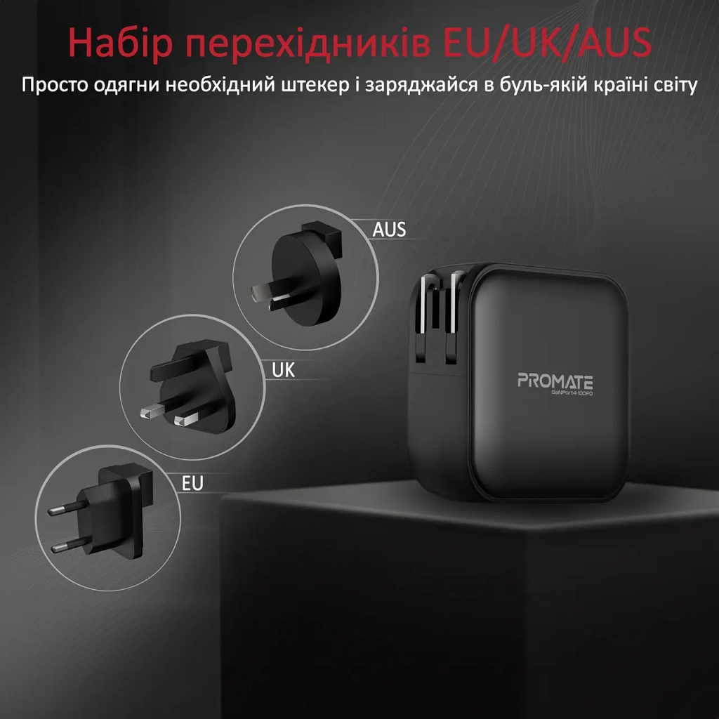 Зарядний пристрій Promate 100W 3xUSB-C + USB-A (ganport4-100pd.black) - зображення 6