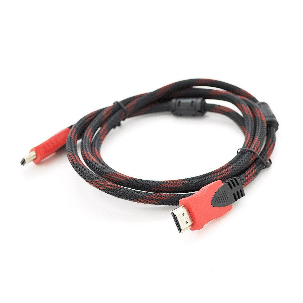 Кабель мультимедійний HDMI to HDMI 1.5m v1.4, OD-7.4mm Black/RED Merlion (YT-HDMI(M)/(M)NY/RD-1.5m) - зображення 1