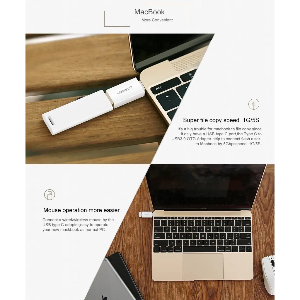 Перехідник OTG USB 3.0 AF to USB-C US173 White Ugreen (30155) - зображення 7